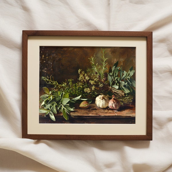 Keukenkruiden Vintage stilleven schilderij | Humeurige boerderij keuken decor | AFDRUKBARE | Nr. 636