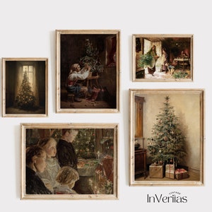 Vintage Christmas Tree Gallery Set | Bundle of 5 Prints | Cottage Winter Decor | PRINTABLE | No. 600