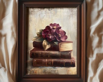 Moody Books Print Floral Vintage Style Wall Art | Cottage Light Academia Decor | PRINTABLE | No. 815