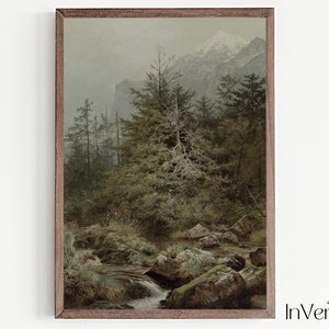 Rustikt bergslandskapsmålning | Vintage stämningsfull dekor | UTSKRIVBAR | Nr 195 bild 7