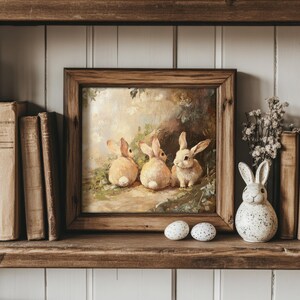 Cute Rabbits Print Vintage Bunnies Easter Wall Art | Cottage Easter and ...