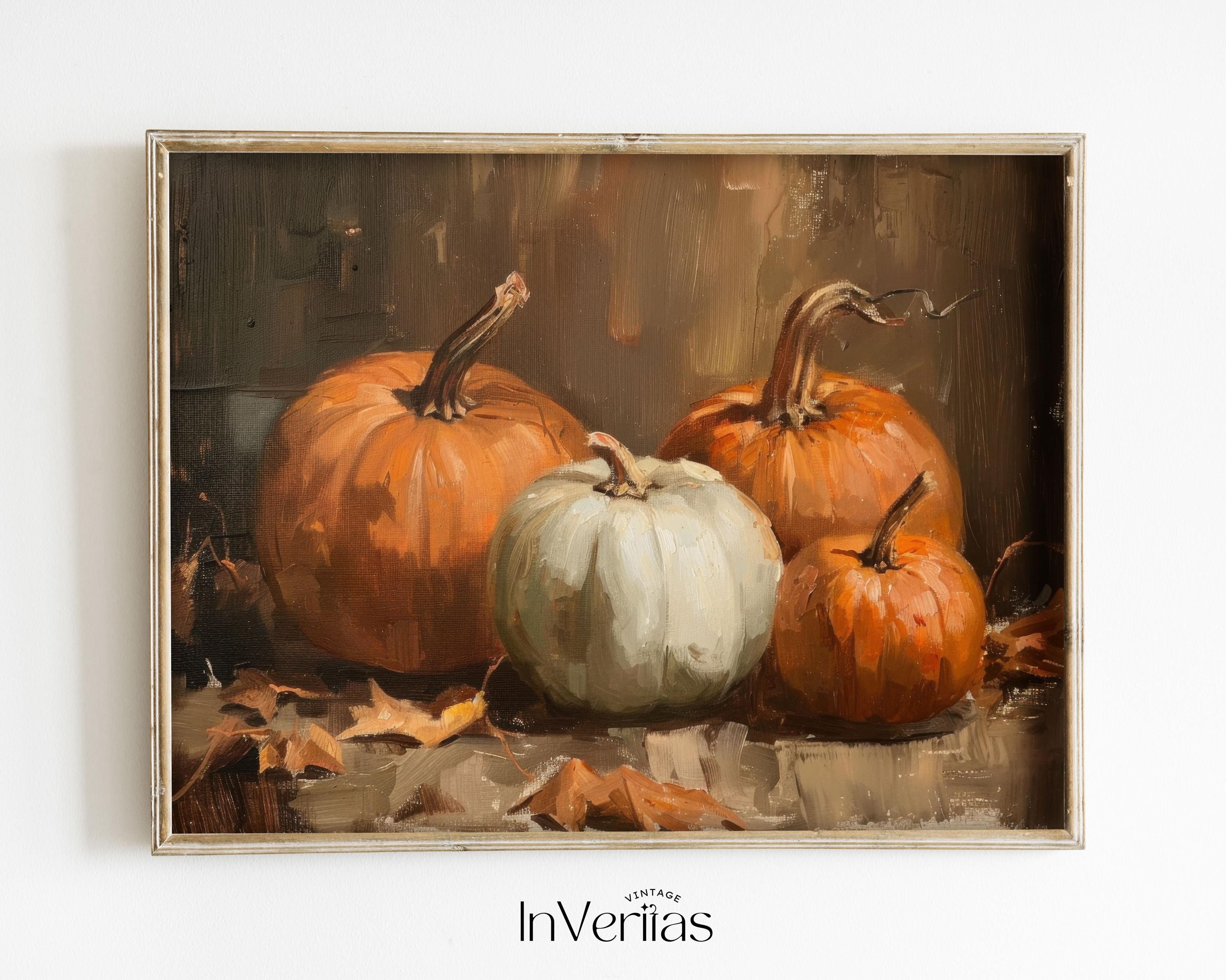 Moody Rustic Pumpkins Painting Vintage Style Wall Art | Cozy Cottage ...