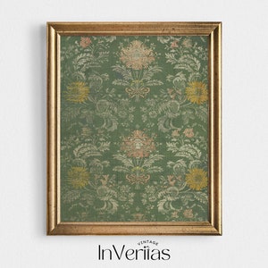 Green Floral Textile Print | Vintage Pattern Wall Art Print | PRINTED AND SHIPPED | No. A070 bild 4