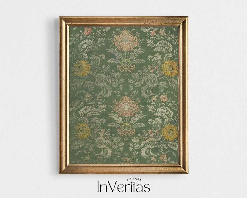Green Floral Textile Print | Vintage Pattern Wall Art Print | PRINTED AND SHIPPED | No. A070 bild 4