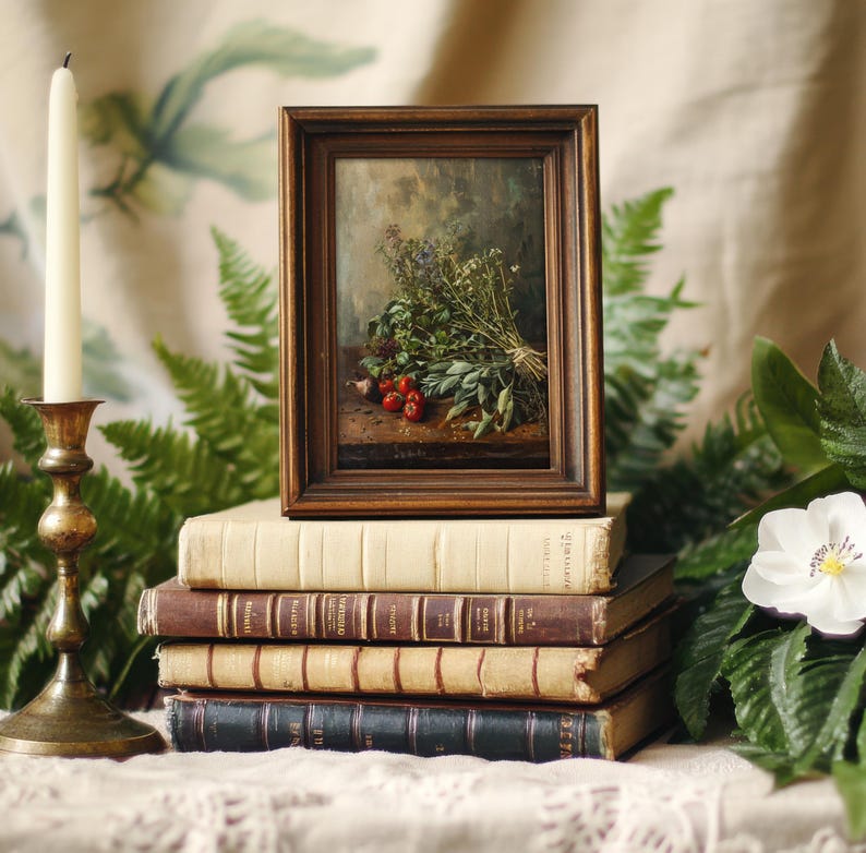 Kitchen Herbs Vintage Style Still Life Painting | Moody Farmhouse Kitchen Decor | PRINTABLE | No. 717 image 4