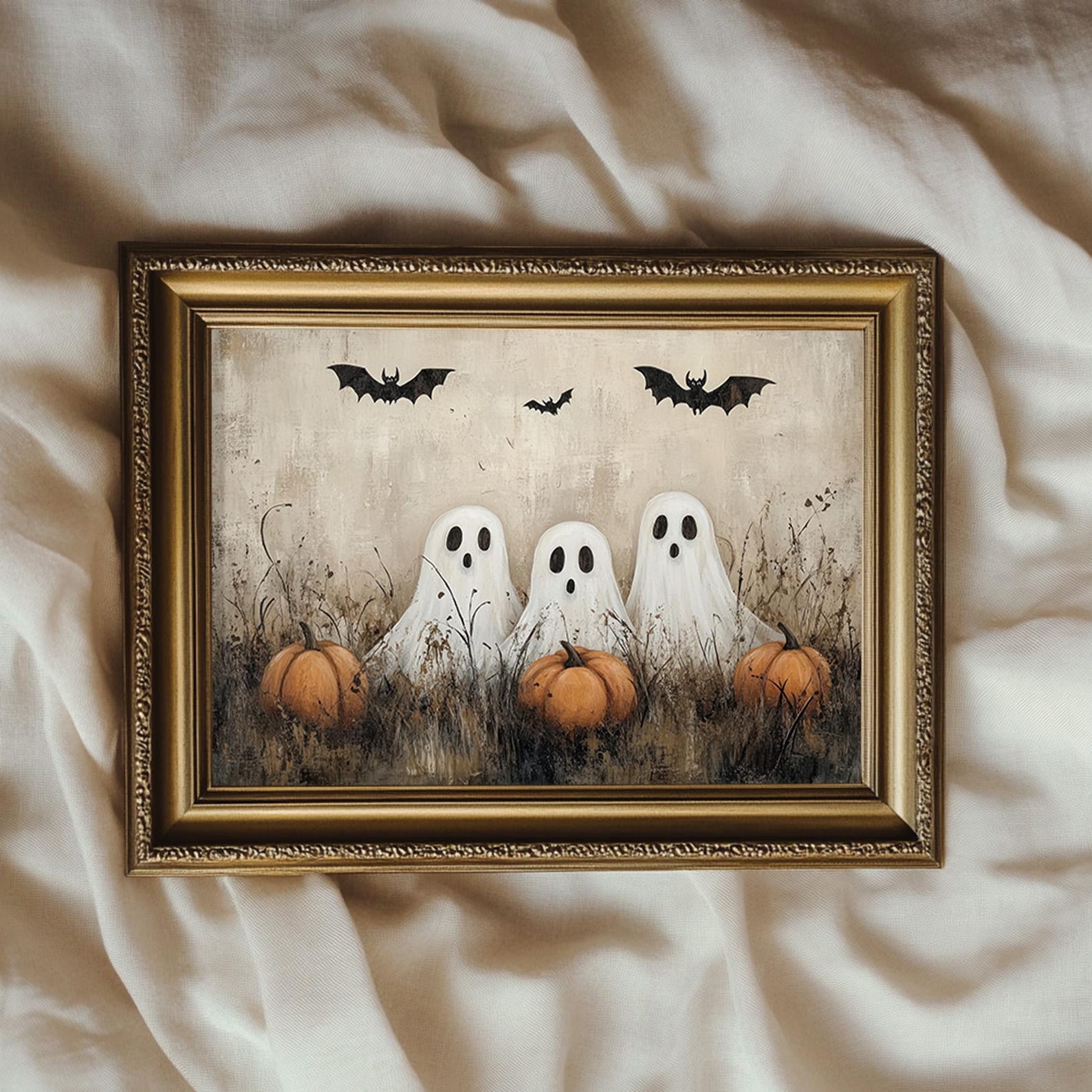 Cute Rustic Ghost Print Ghosts Pumpkins Bats Vintage Style Wall Art ...