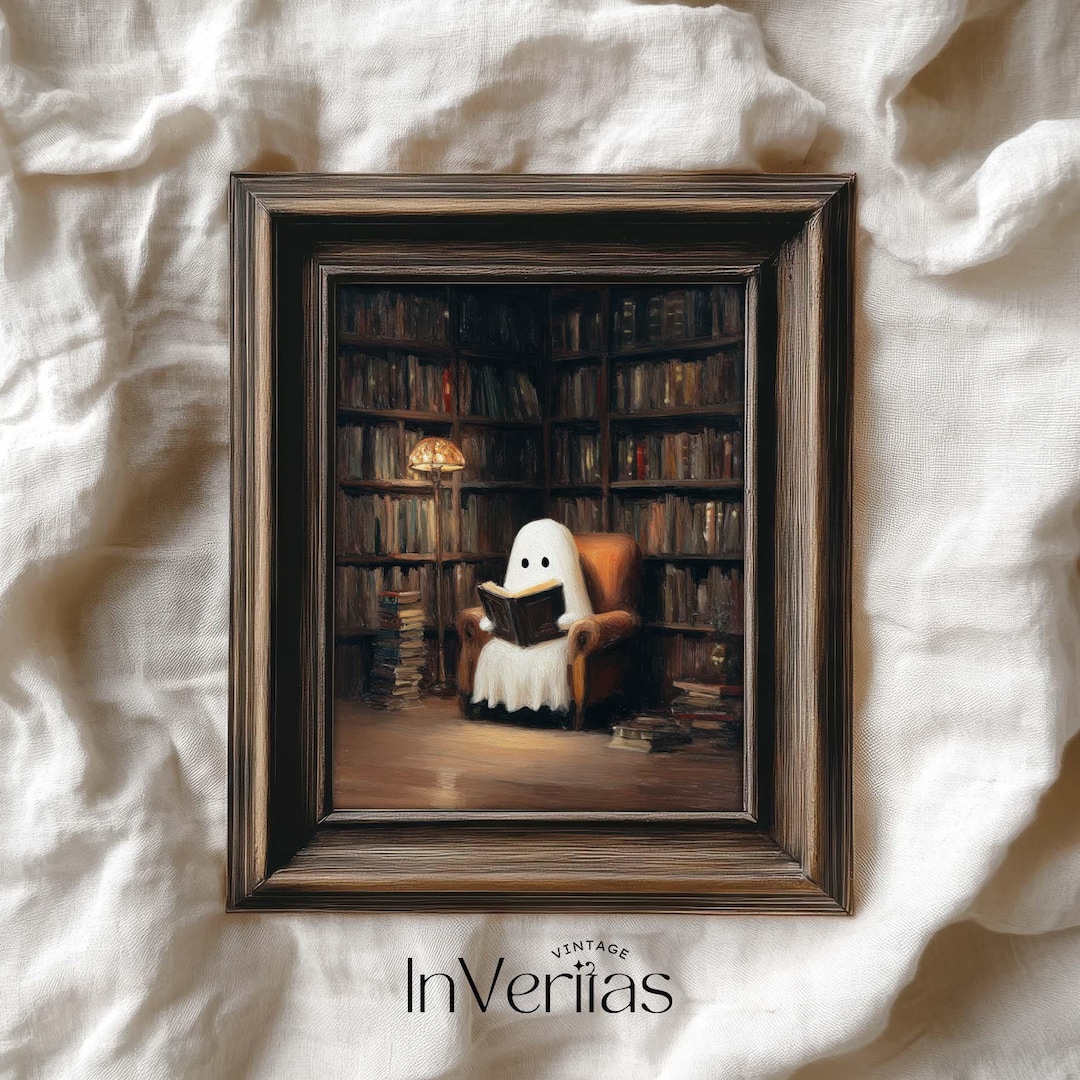Book Ghost Print Ghost in Library Wall Art Vintage Style | Whimsical ...
