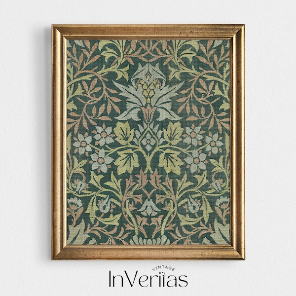 Green Tapestry Wall Art | Vintage Textile Print | Modern Farmhouse Style | PRINTABLE No. 25