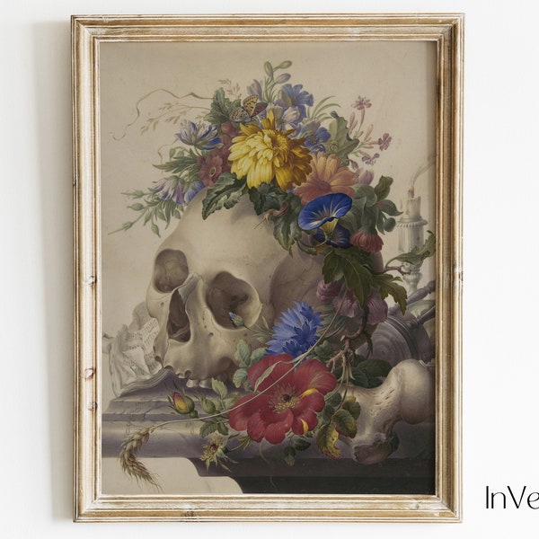 Floral Skull Vintage Painting | Vanitas Still Life Painting | PRINTABLE | No. 561