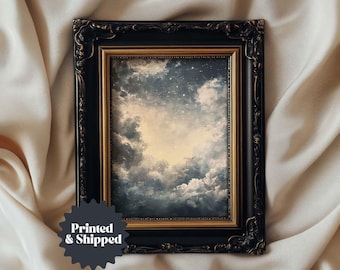 Night Sky Clouds Print Vintage Style Celestial Wall Art | Moody Dark Cottagecore Decor | PRINTED AND SHIPPED | No. A471