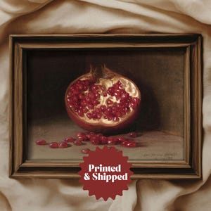 Pomegranate Vintage Still Life Painting | Farmhouse Kitchen Decor | PRINTED AND SHIPPED | No. A036