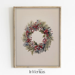 Christmas Wreath Vintage Drawing | Festive Holiday Decor | PRINTABLE | No. 601