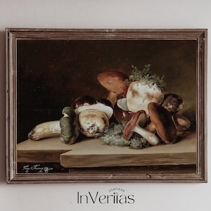 Mushrooms Still Life Painting | Moody Vintage Farmhouse Kitchen Decor | PRINTABLE | No. 310