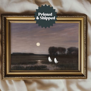 Little Ghosts in the Moonlight Vintage Painting | Spooky Farmhouse Decor | Special Halloween Edition | PRINTED AND SHIPPED | No. A190