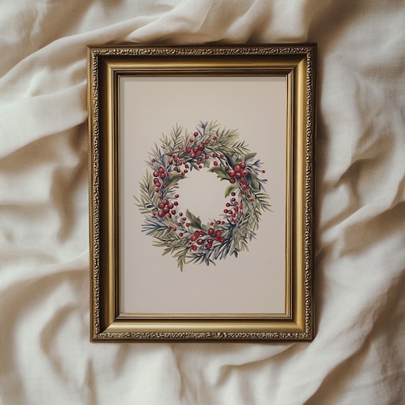 Christmas Wreath Vintage Drawing | Festive Holiday Decor