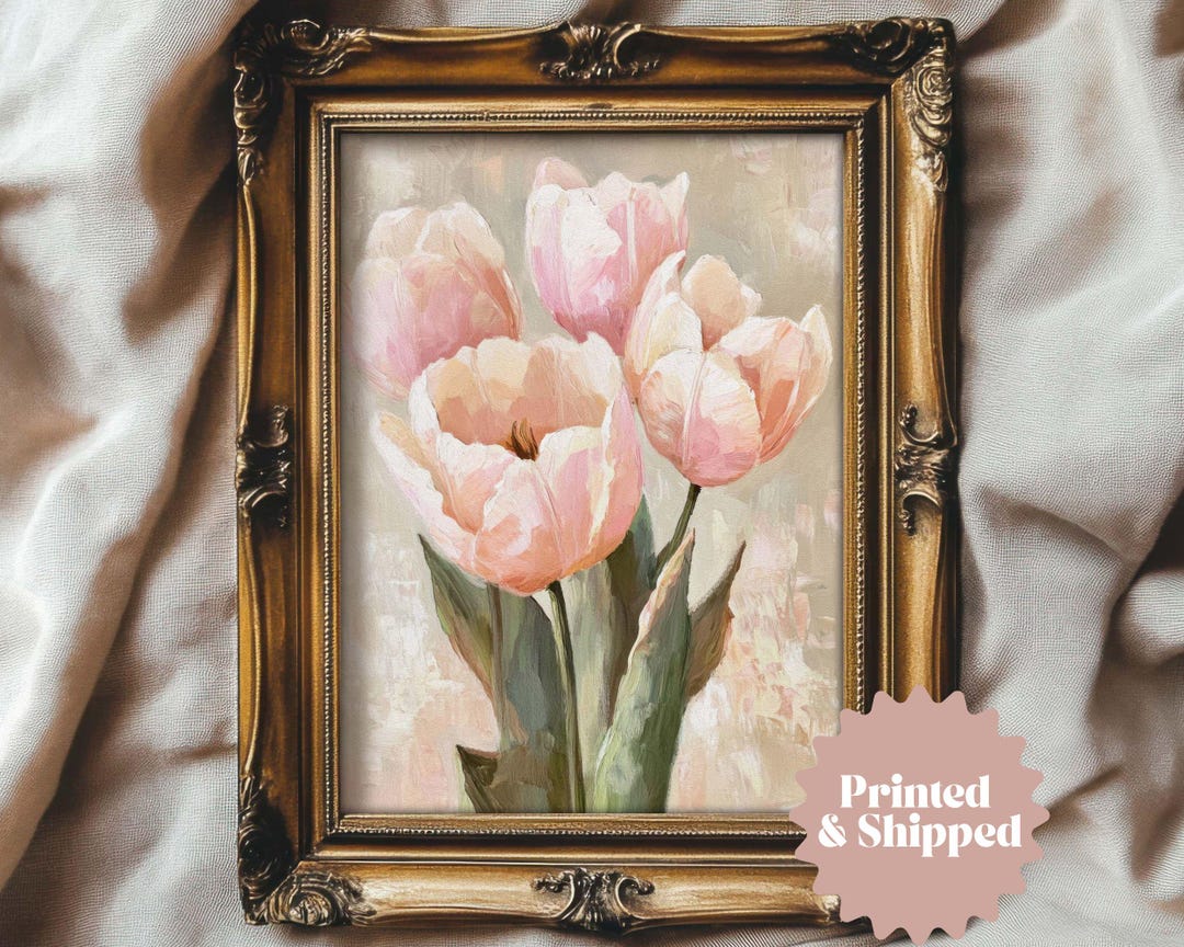 Soft Pink Tulips Print Vintage Style Wall Art | Cottage Spring Decor ...