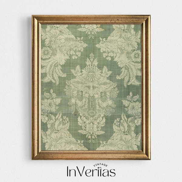 Sage Green French Textile Print | Boho Antique Tapestry Art | Modern Farmhouse Decor | PRINTABLE | No. 168