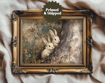 Rabbits in the Forest Print Vintage Bunny Wall Art | Cottage Easter and Spring Decor | PRINTED AND SHIPPED | No. A432