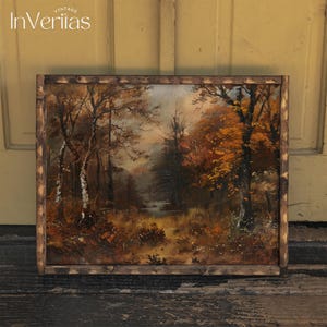 Moody Autumn Forest Painting Vintage Wall Art | Cottage Fall Decor ...