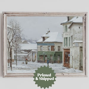French Village in Winter Vintage Painting | Christmas Cottage Decor | PRINTED AND SHIPPED | No. A208