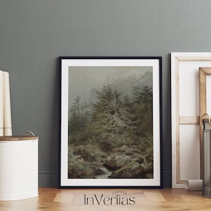Rustikt bergslandskapsmålning | Vintage stämningsfull dekor | UTSKRIVBAR | Nr 195 bild 5