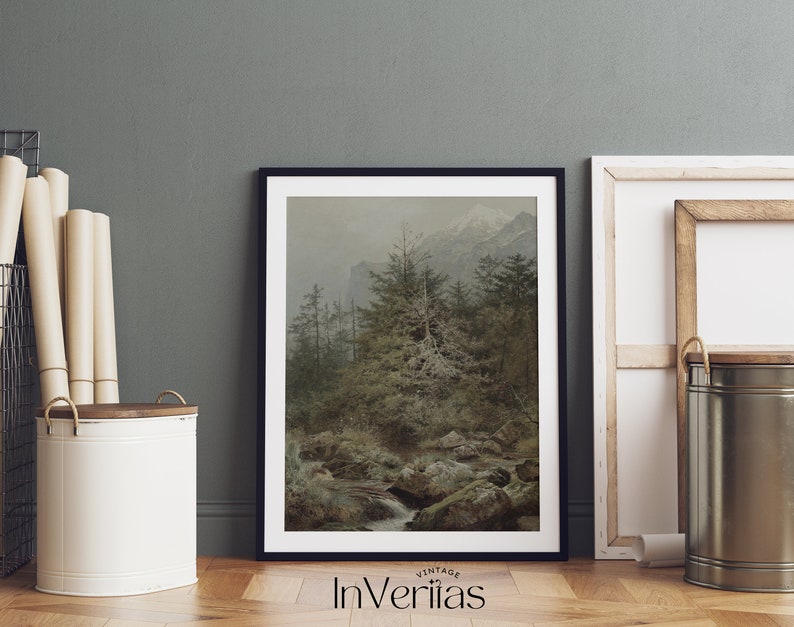 Rustikt bergslandskapsmålning | Vintage stämningsfull dekor | UTSKRIVBAR | Nr 195 bild 5