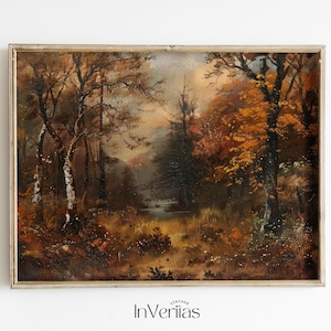 Moody Autumn Forest Painting Vintage Wall Art | Cottage Fall Decor | PRINTABLE | No. 654