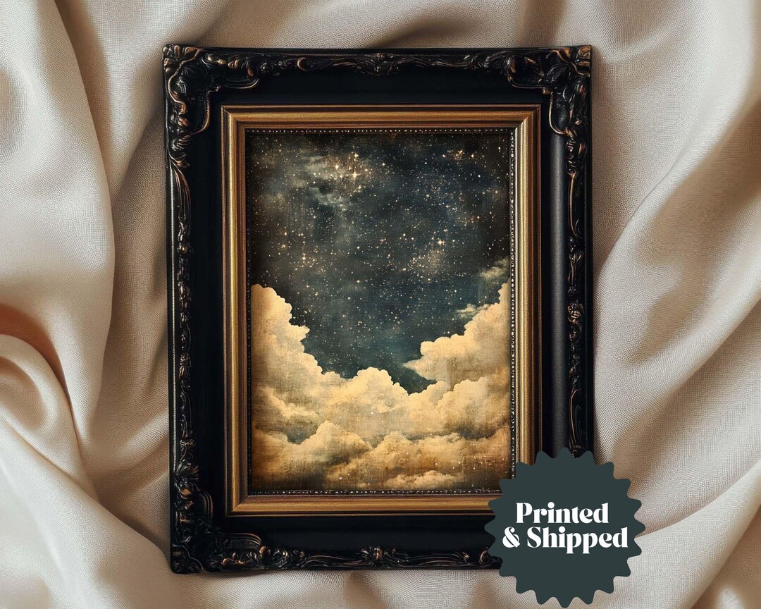 Dark Night Sky Print Vintage Style Celestial Wall Art | Moody Dark ...