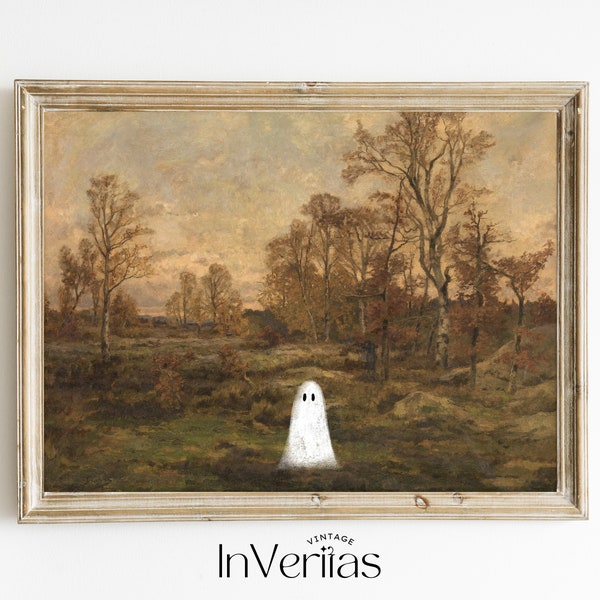 Ghost in Moody Autumn Landscape Vintage Painting | Farmhouse Fall Decor | Special Halloween Edition | PRINTABLE | No. H06