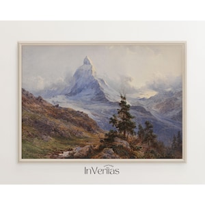Rustic Vintage Mountain Painting | Moody Landscape Print | Farmhouse & Cabin Decor | PRINTABLE | No. 181