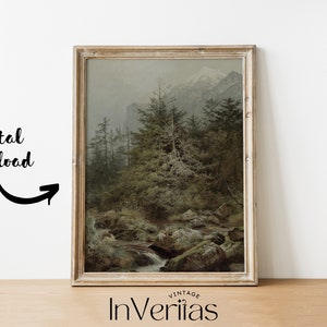 Rustikt bergslandskapsmålning | Vintage stämningsfull dekor | UTSKRIVBAR | Nr 195 bild 4