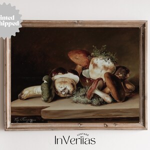 Mushrooms Still Life Painting | Vintage Farmhouse Kitchen Decor | PRINTED AND SHIPPED | No. A049