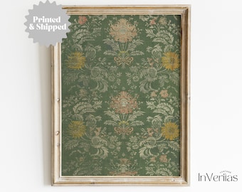 Green Floral Textile Print | Vintage Pattern Wall Art Print | PRINTED AND SHIPPED | No. A070