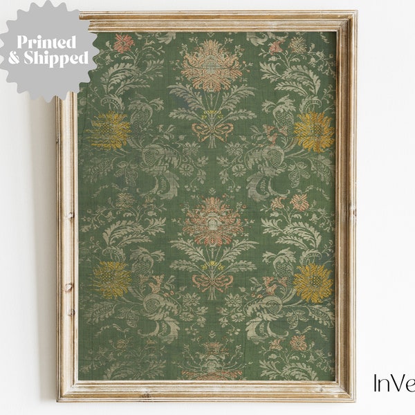 Green Floral Textile Print | Vintage Pattern Wall Art Print | PRINTED AND SHIPPED | No. A070