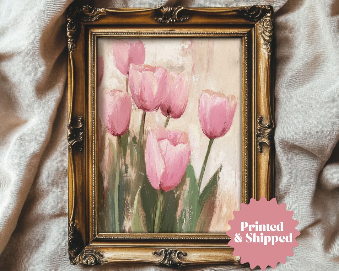 Pink Tulips Print Vintage Flower Wall Art | Cottage Spring Decor ...