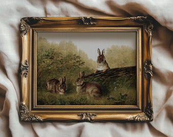 Vintage Rabbit Painting | Farmhouse Easter Print | Nursery Decor | PRINTABLE | No. 193