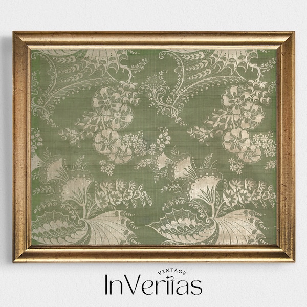 Sage Green Vintage Textile Art Print | French Vintage Textile | Antique Tapestry Pattern | PRINTABLE | No. 98