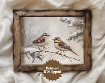 Birds in Winter Print Vintage Style | Cozy Cottage Winter Decor | PRINTED AND SHIPPED | No. A373