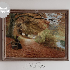 Woman on Autumn Lane Vintage Painting | Fall Decor | PRINTED AND SHIPPED | No. A141