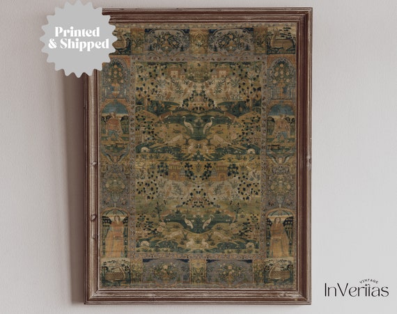 Dark Oriental Rug Print | Boho Eclectic Decor | Vintage Textile