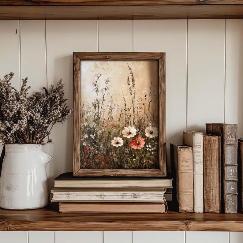 Moody Wild Flowers Print Muted Floral Wall Art | Vintage Style Cottage ...