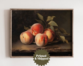Vintage Peaches Painting Still Life | Country Kitchen Decor | PRINTED AND SHIPPED | No. A257