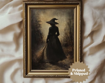 Moody Witch Painting Vintage Style Halloween Wall Art | Witchy Cottage Fall Halloween Decor | PRINTED AND SHIPPED | No. A305