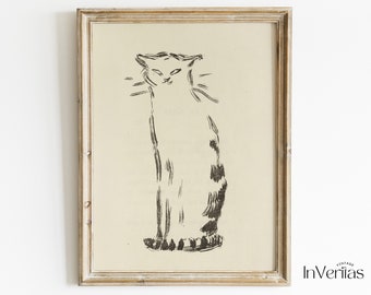 Vintage Minimalist Cat Sketch | Neutral Decor | PRINTABLE | No. 553