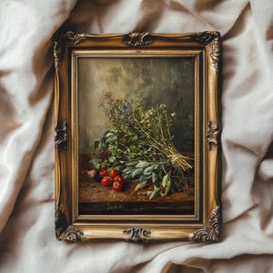 Kitchen Herbs Vintage Style Still Life Painting | Moody Farmhouse Kitchen Decor | PRINTABLE | No. 717 image 5