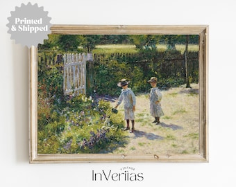 Children in the Garden Vintage Painting | Farmhouse & Cottage Decor | PRINTED AND SHIPPED | No. A108