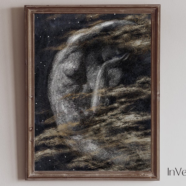 Crescent Moon Goddess Abstract Vintage Painting | Mythology Decor | PRINTABLE | No. 521
