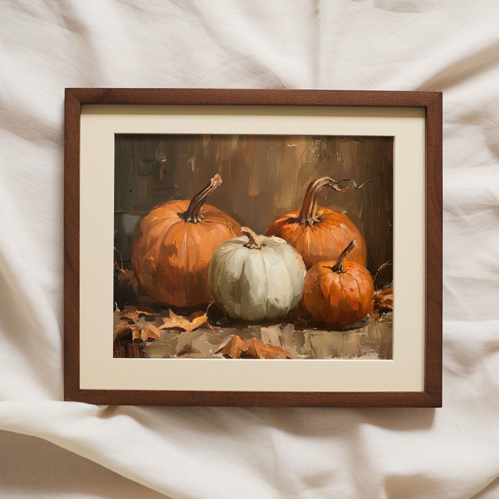 Moody Rustic Pumpkins Painting Vintage Style Wall Art | Cozy Cottage ...