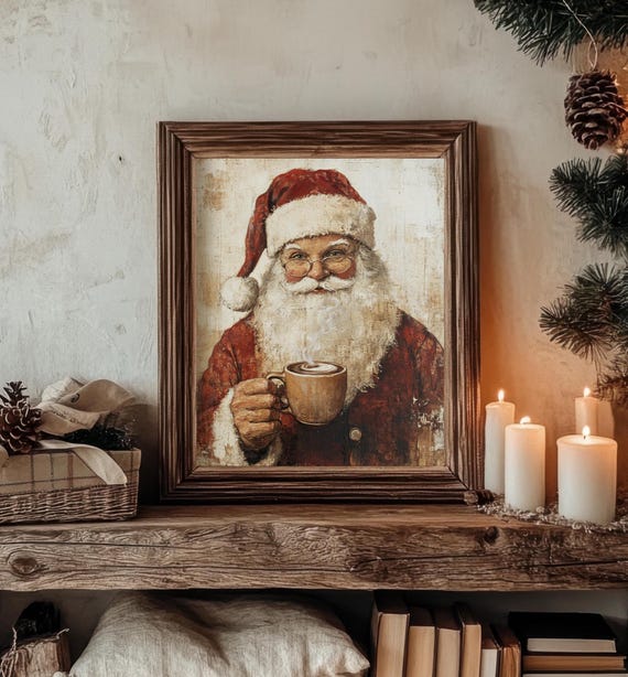 Santa Claus Coffee Print | Nostalgic Cottage Christmas Decor | PRINTABLE | No. 740