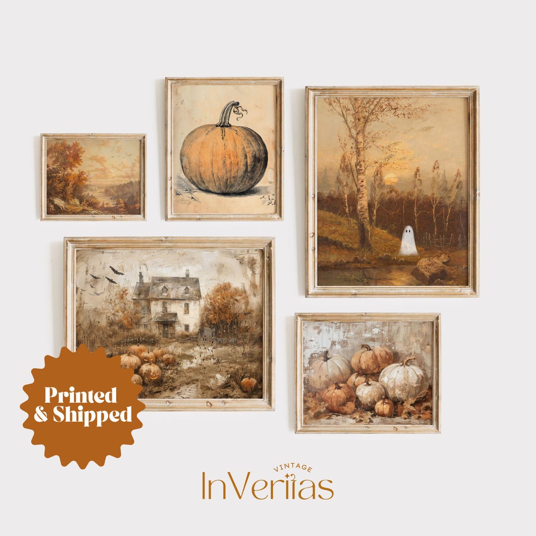Vintage Fall Gallery Wall Pumpkins Ghost Autumn Prints Shipped to You ...